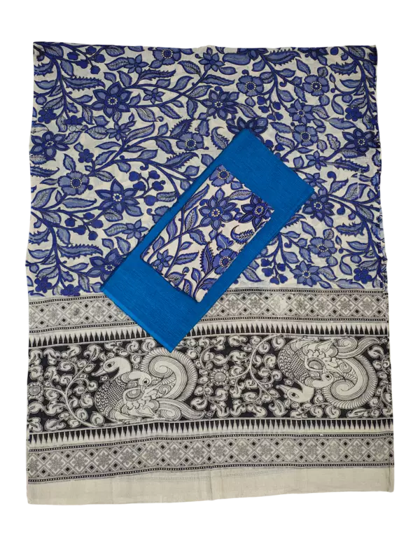 Indigo Pure Cotton Kalamkari Hand Block Print Unstitched Salwar Suit Set
