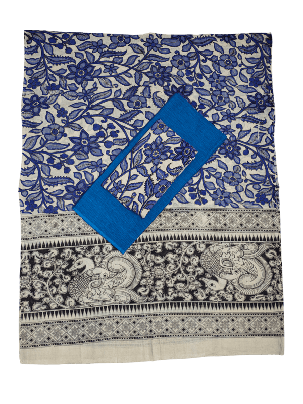 Indigo Pure Cotton Kalamkari Hand Block Print Unstitched Salwar Suit Set