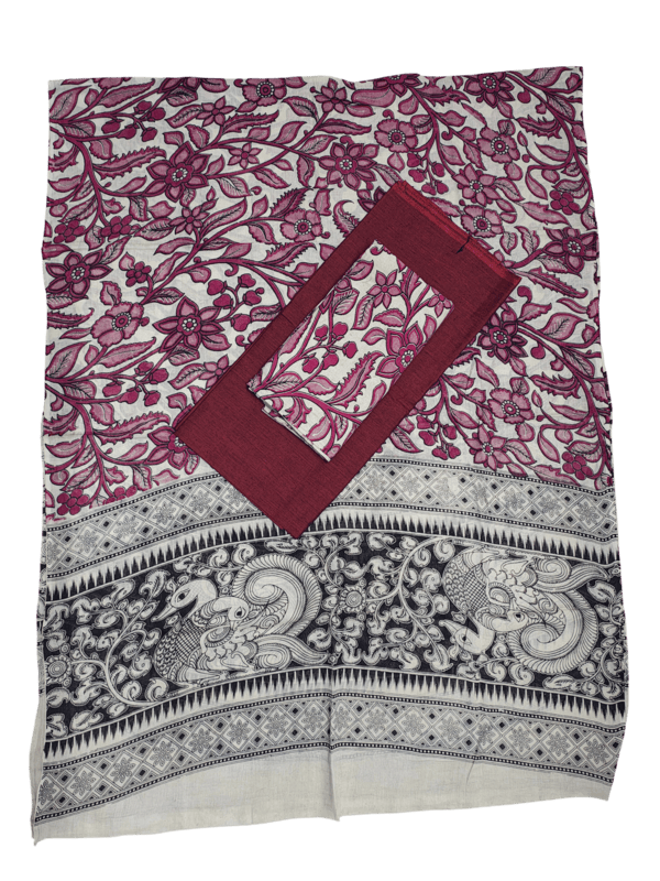 Maroon Pure Cotton Kalamkari Hand Block Print Dress Materials