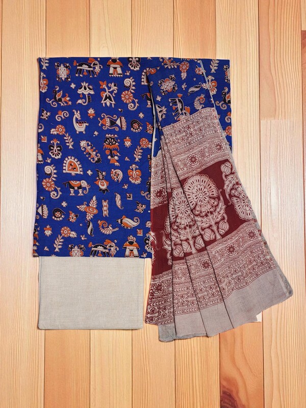 Pink Pure Cotton Kalamkari Hand Block Print Unstitched Salwar Suit Set