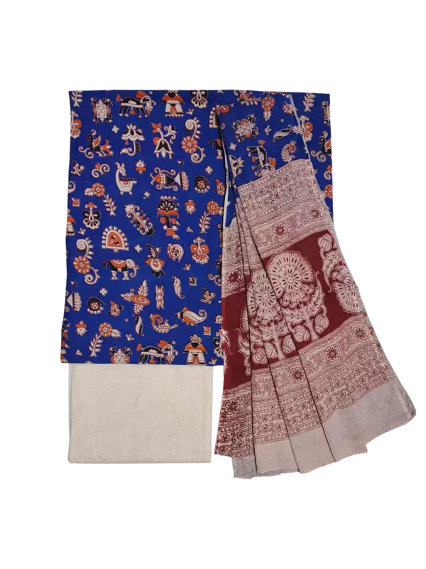 Pink Pure Cotton Kalamkari Hand Block Print Unstitched Salwar Suit Set