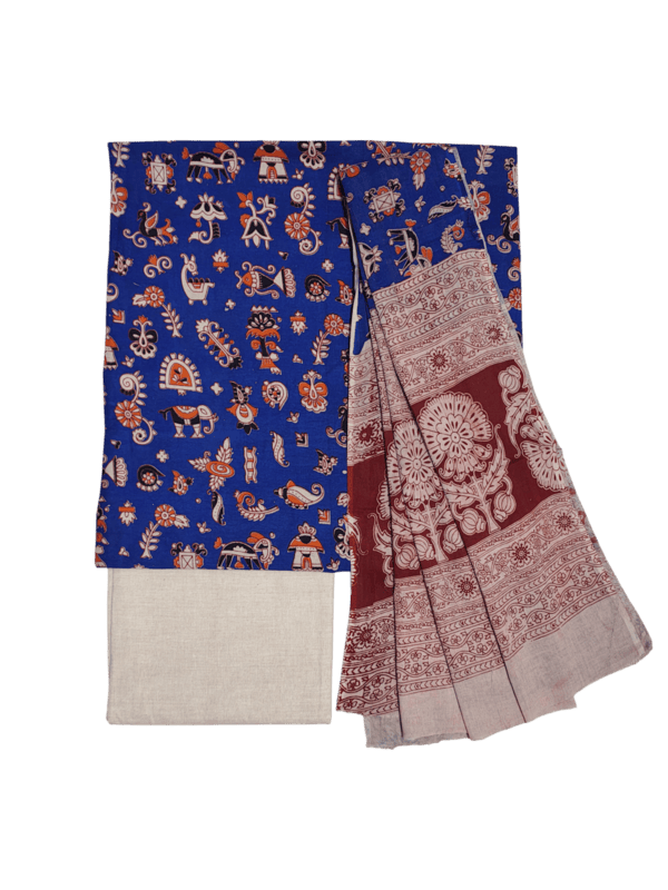 Pink Pure Cotton Kalamkari Hand Block Print Unstitched Salwar Suit Set