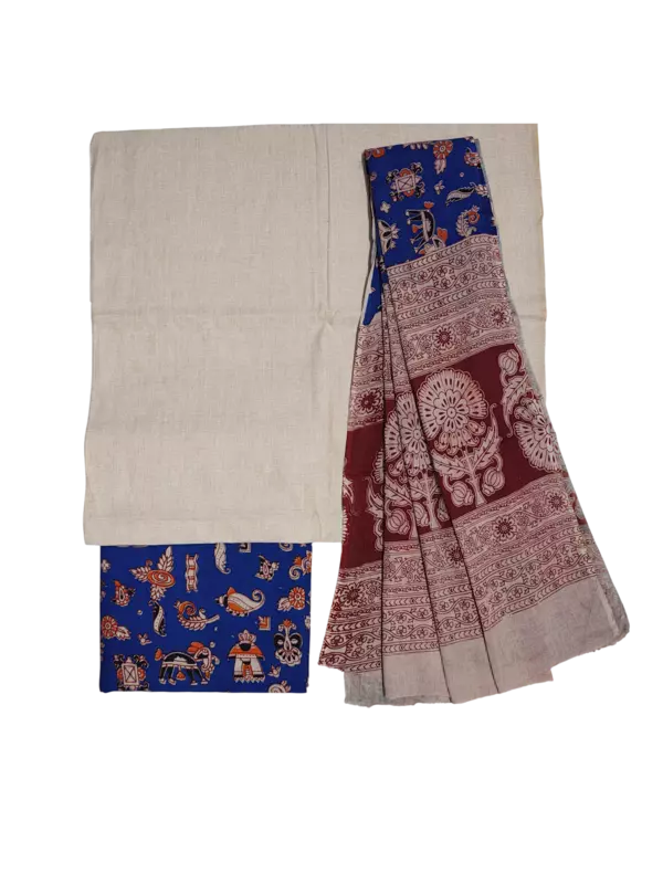 Pink Pure Cotton Kalamkari Hand Block Print Unstitched Salwar Suit Set