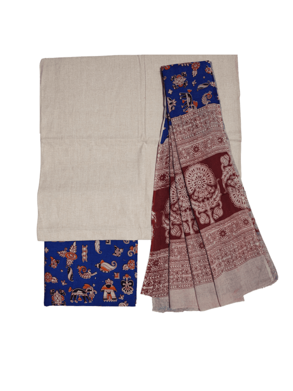 Pink Pure Cotton Kalamkari Hand Block Print Unstitched Salwar Suit Set
