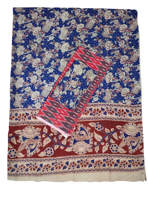 Red & Purple Kalamkari Unstitched Salwar Suit Set with Dupatta