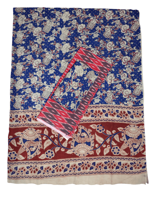 Red & Purple Kalamkari Unstitched Salwar Suit Set with Dupatta