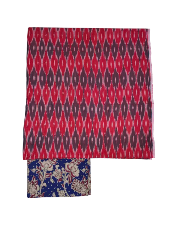 Red & Purple Kalamkari Unstitched Salwar Suit Set with Dupatta