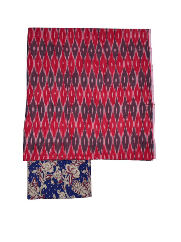 Red & Purple Kalamkari Unstitched Salwar Suit Set with Dupatta