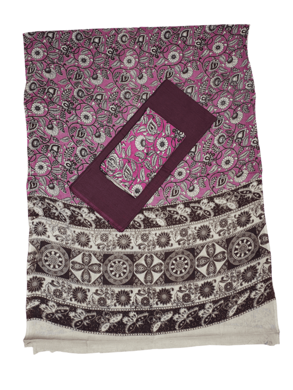 Deep Pink Pure Cotton Kalamkari Hand Block Print Dress Materials