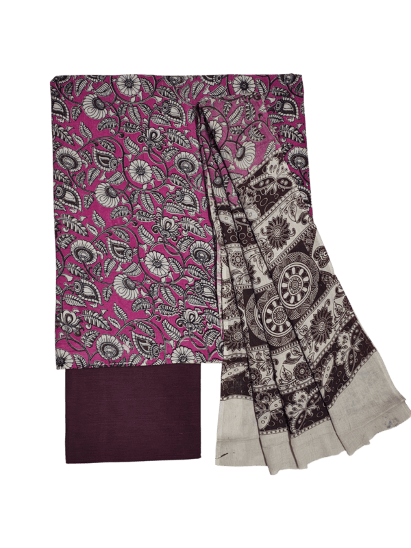 Deep Pink Pure Cotton Kalamkari Hand Block Print Dress Materials