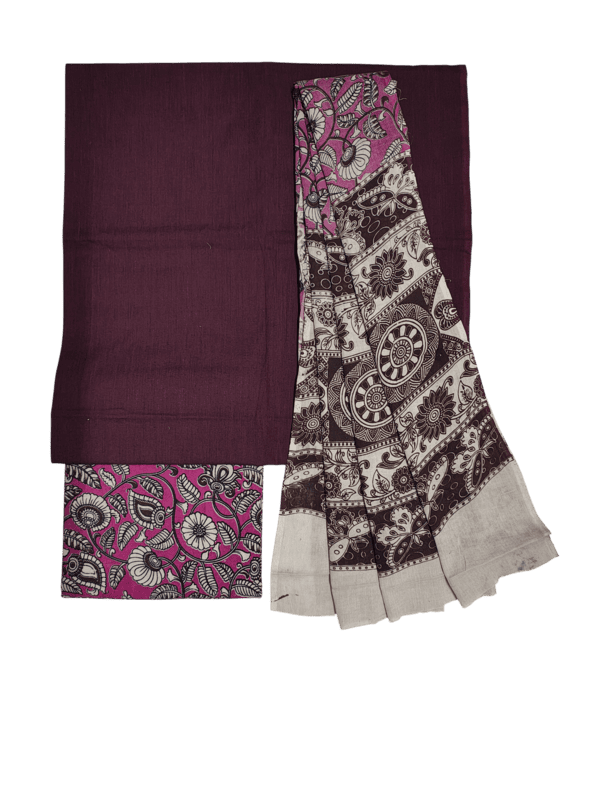 Deep Pink Pure Cotton Kalamkari Hand Block Print Dress Materials