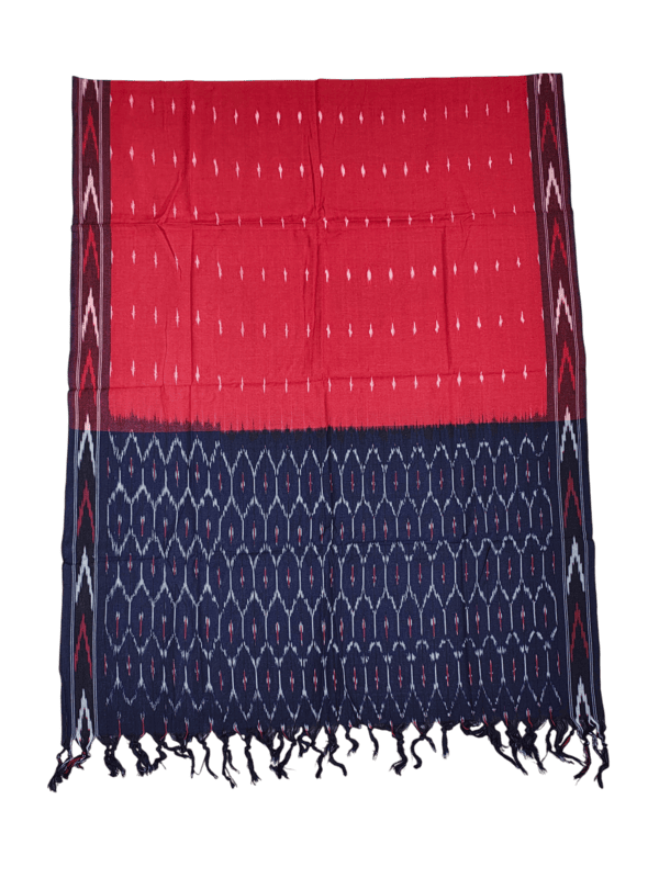 NavyBlue & Red Ikkat Cotton Unstitched Salwar Suit with Dupatta