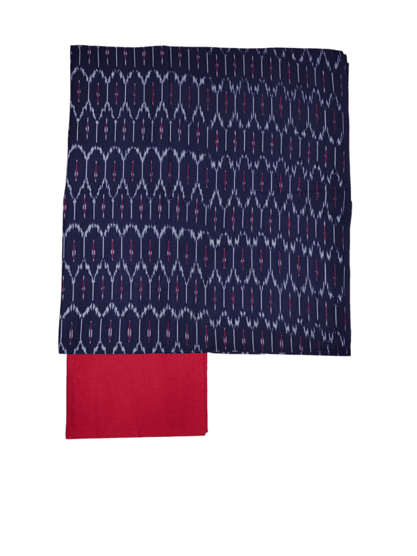NavyBlue & Red Ikkat Cotton Unstitched Salwar Suit with Dupatta