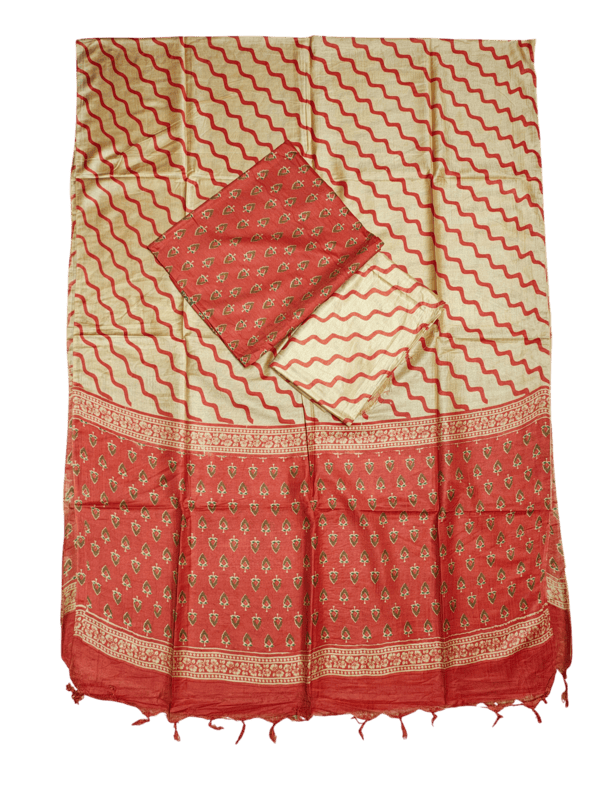 Orange Ajrakh Hand Block Print Silk Unstitched Salwar Suit Set