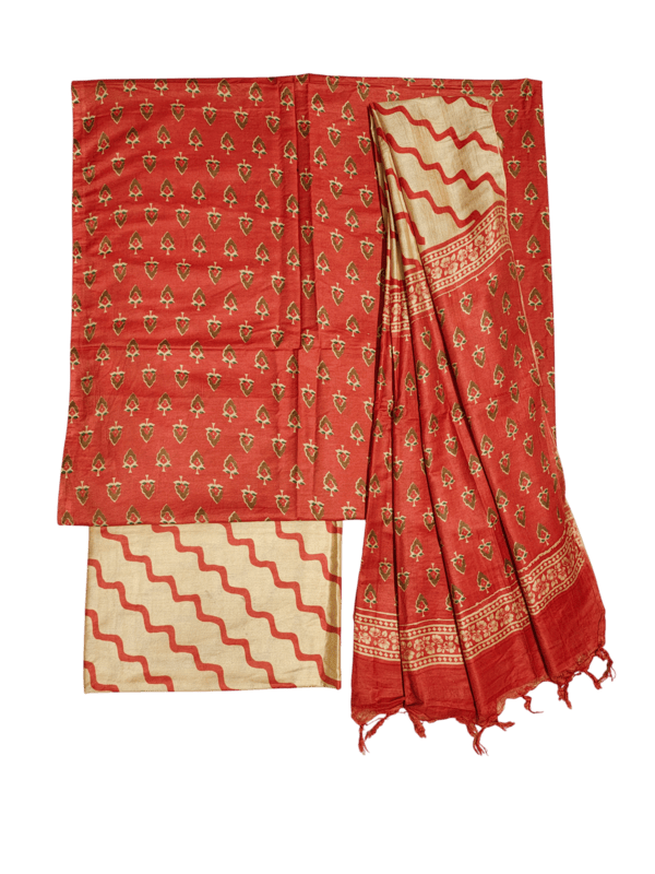 Orange Ajrakh Hand Block Print Silk Unstitched Salwar Suit Set