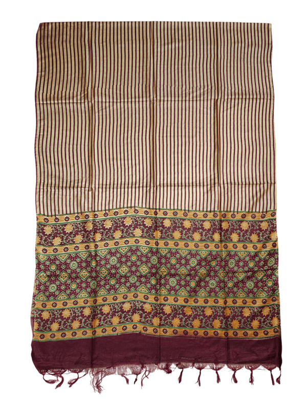 Wine Ajrakh Print Unstitched Suit Set with Linen Dupatta for Women