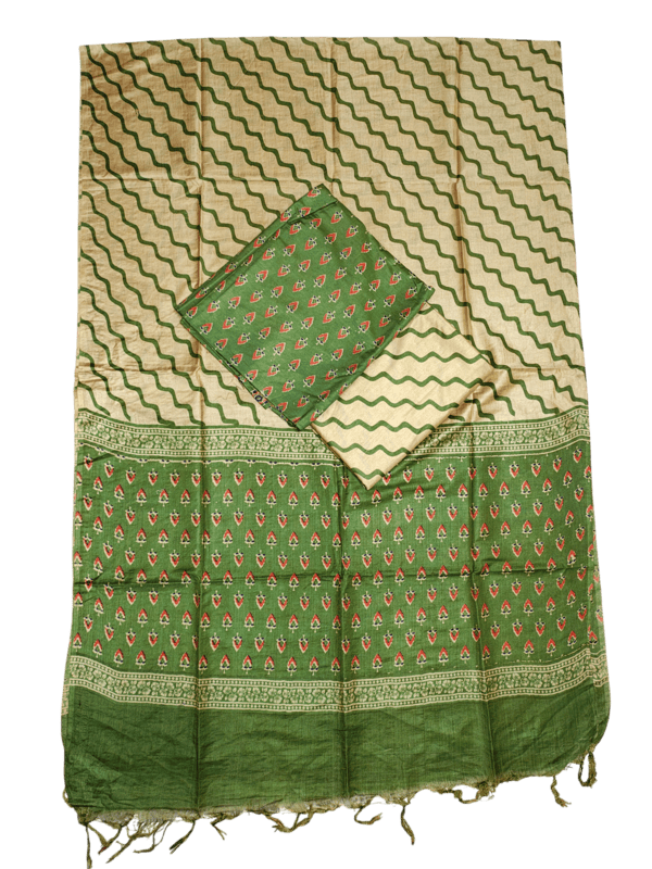 Green Hand Block Print Silk Unstitched Salwar Suit Set