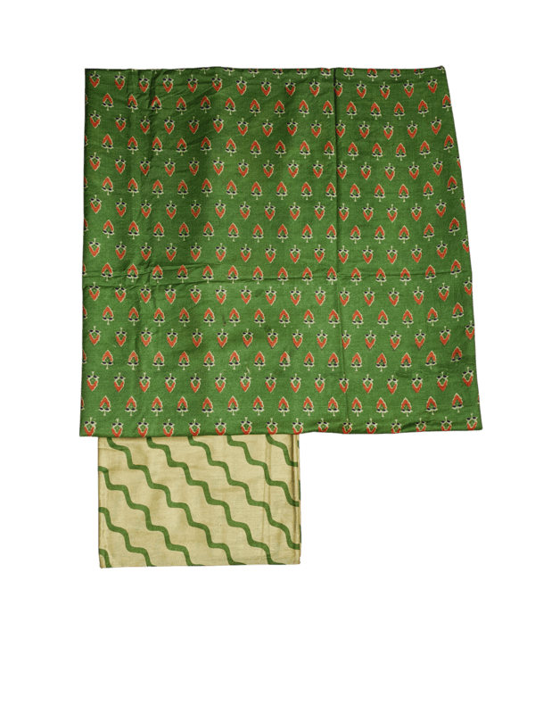 Green Hand Block Print Silk Unstitched Salwar Suit Set