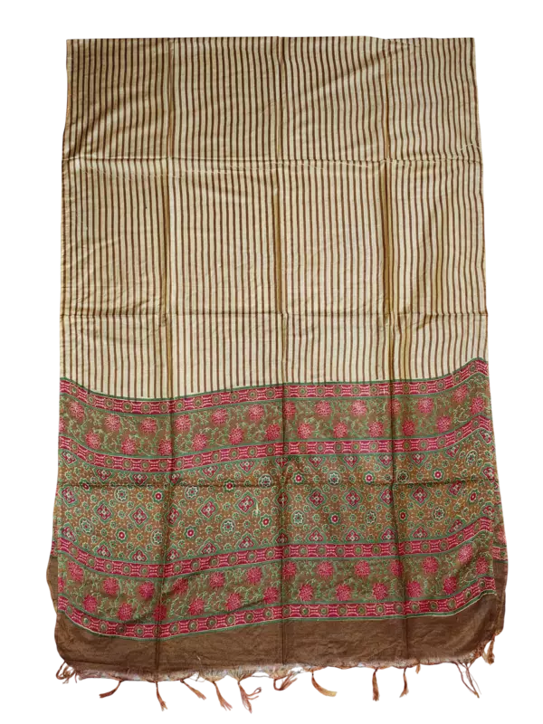 Olive Green Unstitched Batik Print Silk Salwar Suit Dress Material with Dupatta