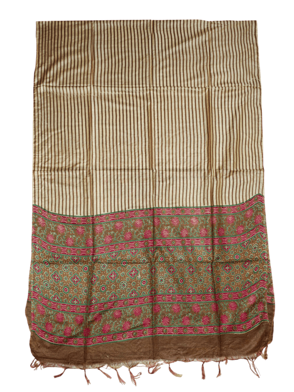 Olive Green Unstitched Batik Print Silk Salwar Suit Dress Material with Dupatta