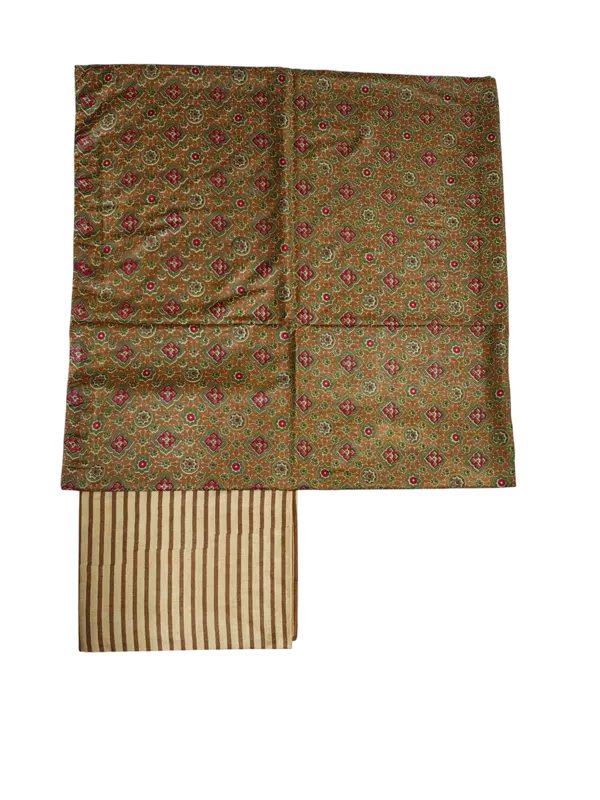 Olive Green Unstitched Batik Print Silk Salwar Suit Dress Material with Dupatta