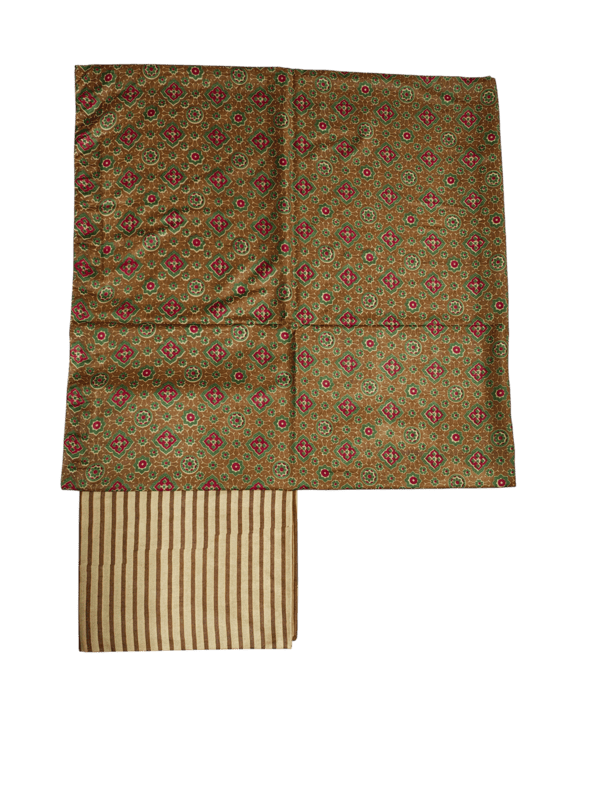 Olive Green Unstitched Batik Print Silk Salwar Suit Dress Material with Dupatta