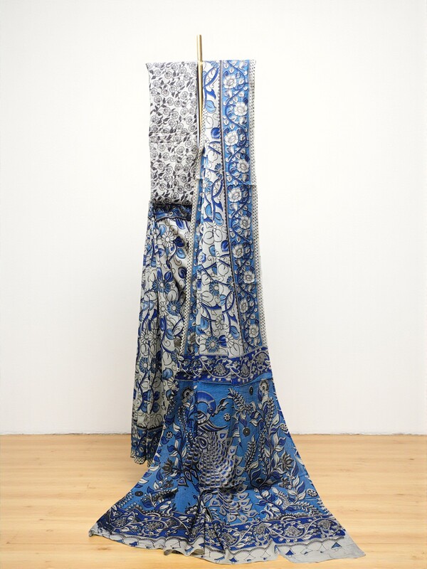 Indigo Kalamkari Pure Cotton Saree with Blouse Piece