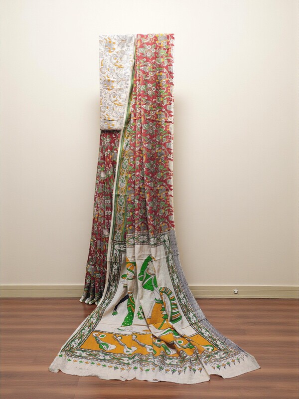 Red & Green Kalamkari Cotton Saree with Blouse Piece