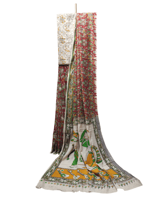 Red & Green Kalamkari Cotton Saree with Blouse Piece