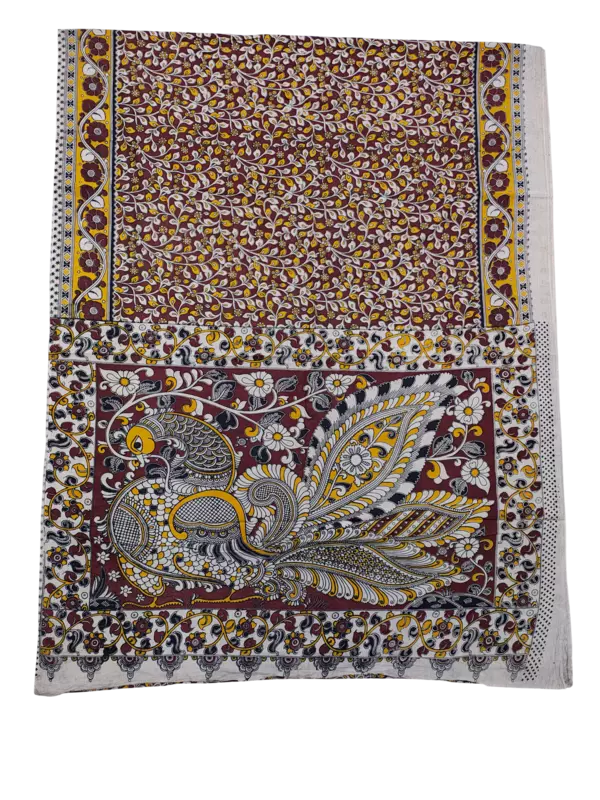 Maroon Kalamkari Pure Cotton Saree with Blouse Piece