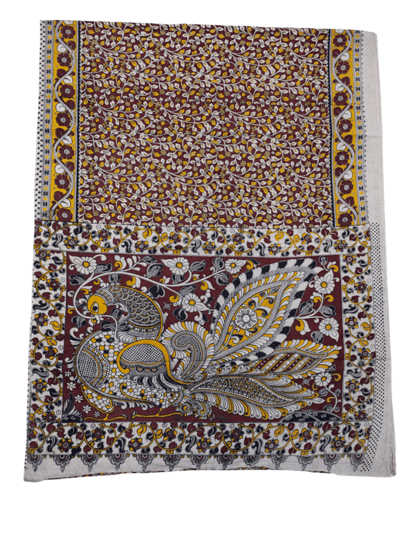 Maroon Kalamkari Pure Cotton Saree with Blouse Piece