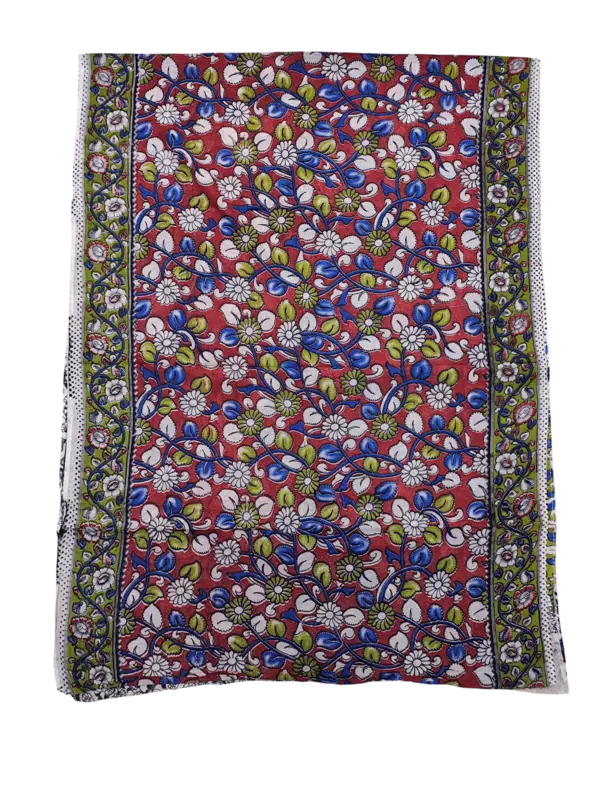 Red & Green Kalamkari Pure Cotton Saree with Blouse Piece
