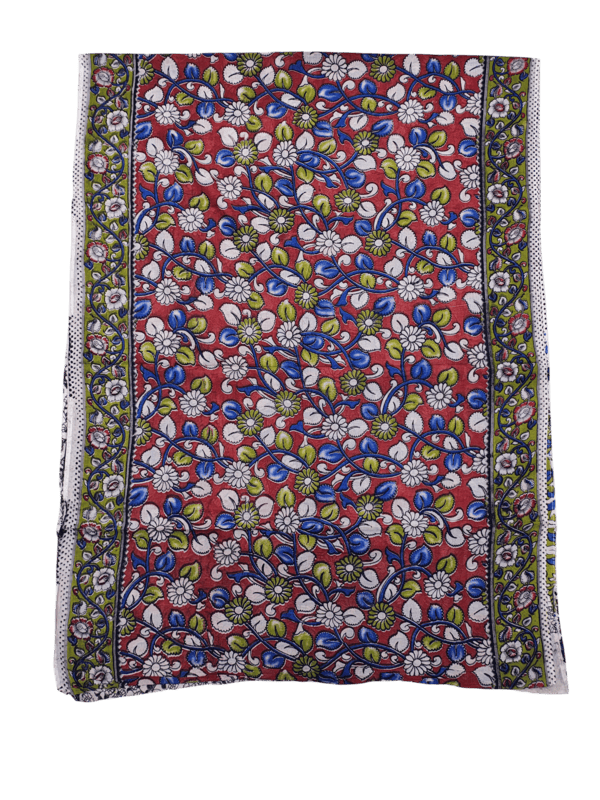 Red & Green Kalamkari Pure Cotton Saree with Blouse Piece