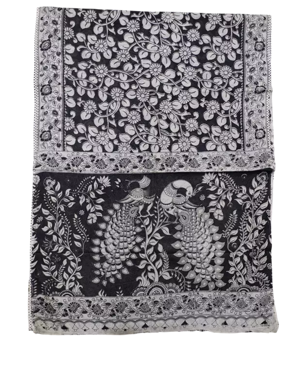 Black Kalamkari Cotton Saree with Blouse Piece