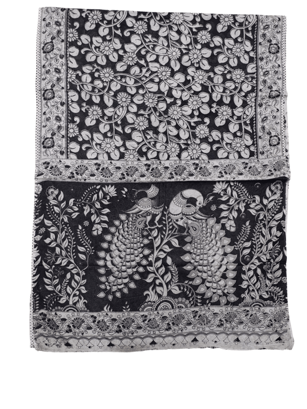 Black Kalamkari Cotton Saree with Blouse Piece