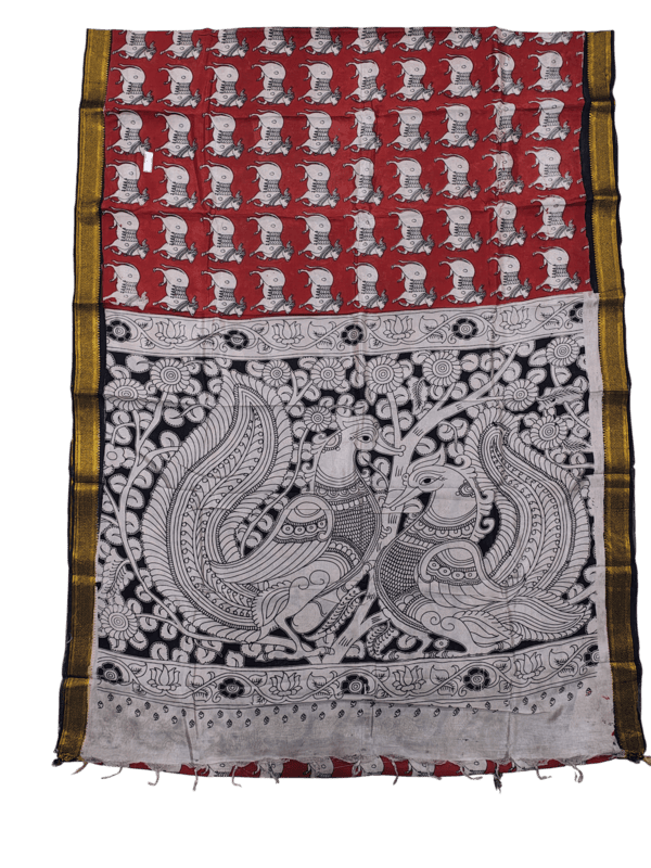 Maroon Kalamkari Silk Saree with Blouse Piece