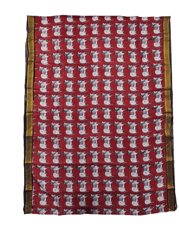 Maroon Kalamkari Silk Saree with Blouse Piece