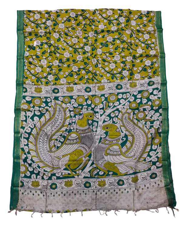 Green Kalamkari Silk Saree with Blouse Piece