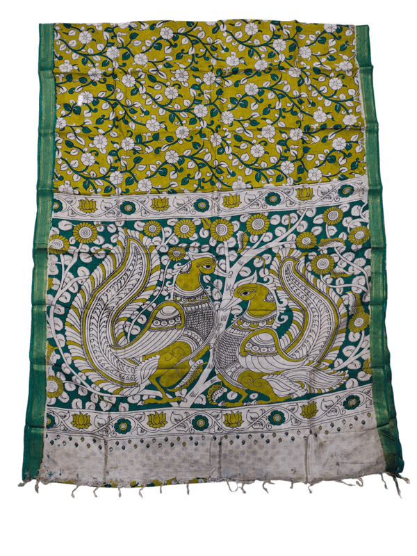 Green Kalamkari Silk Saree with Blouse Piece
