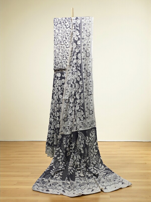 Black Kalamkari Cotton Saree with Blouse Piece