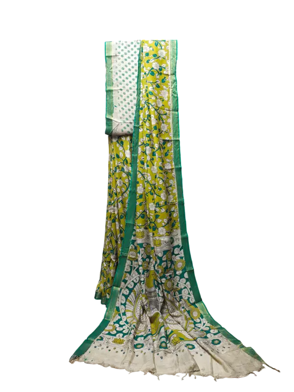 Green Kalamkari Silk Saree with Blouse Piece