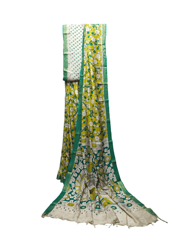 Green Kalamkari Silk Saree with Blouse Piece