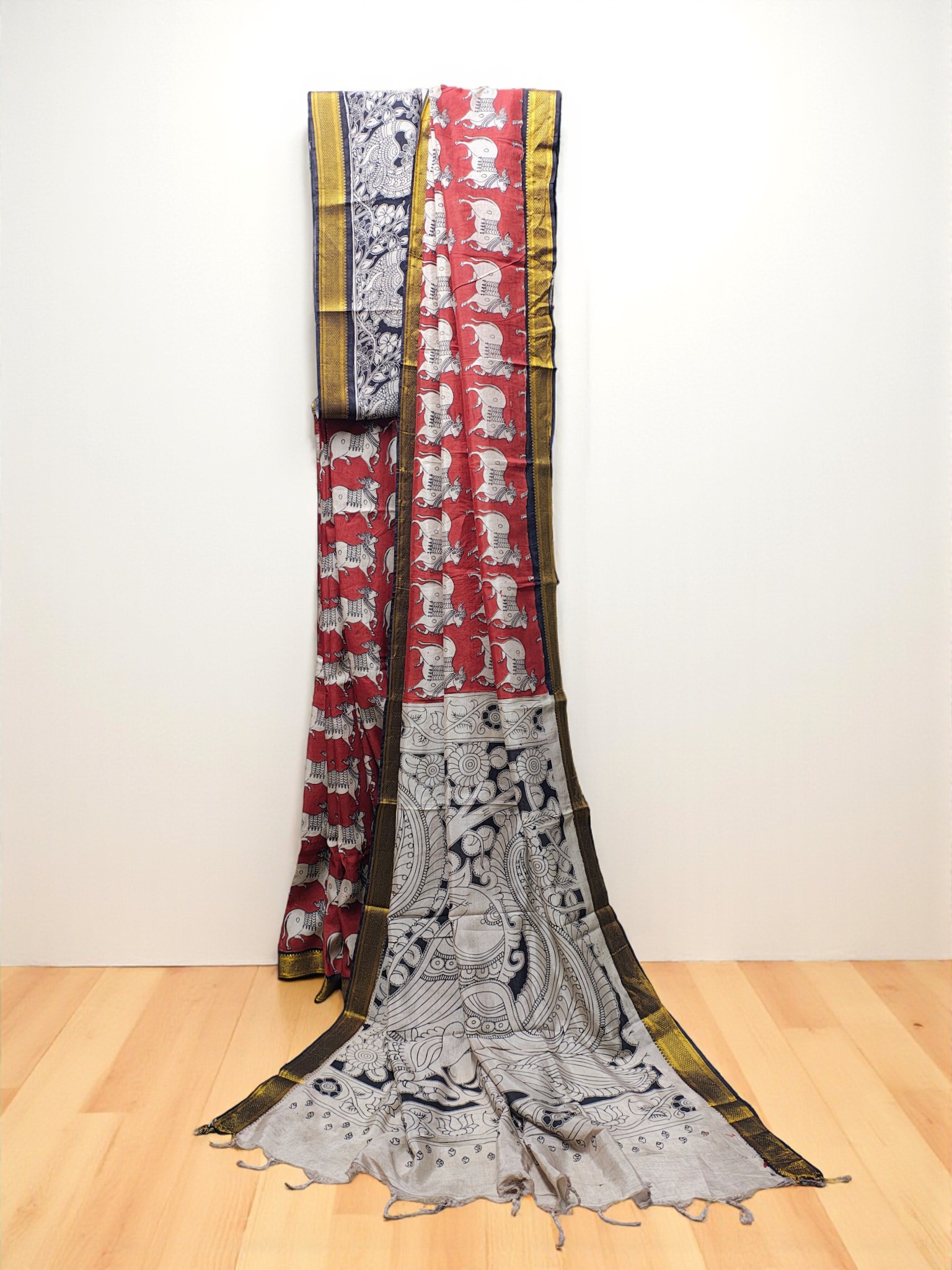 Maroon Kalamkari Silk Saree with Blouse Piece