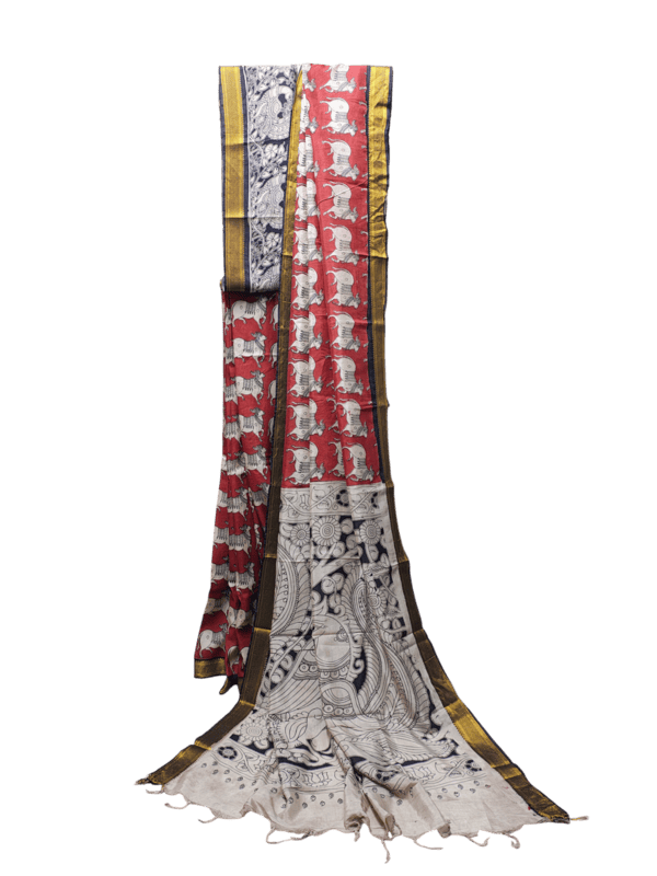 Maroon Kalamkari Silk Saree with Blouse Piece