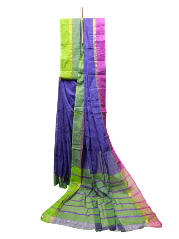 Indigo Mangalagiri Handloom Cotton Saree with Blouse Piece