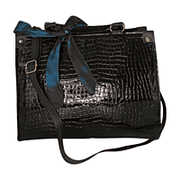 Elegant Black Croc-Embossed Tote Bag with Satin Bow