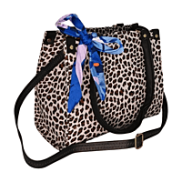 Leopard Chic Tote with Blue Scarf Accent