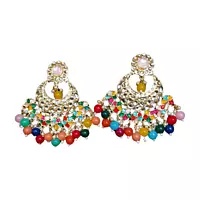 Multicolor Kundan Beaded Chandbali Earrings & Maang Tikka Set