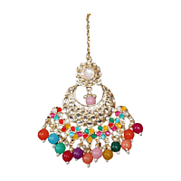 Multicolor Kundan Beaded Chandbali Earrings & Maang Tikka Set