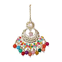 Multicolor Kundan Beaded Chandbali Earrings & Maang Tikka Set
